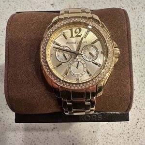 Michael Kors Yellow Gold Plated Rhinestone Bezel Quartz Watch